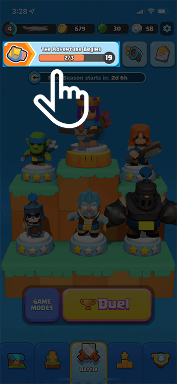 The button to press to see Season Info in Clash Mini Example of Season button in Clash Mini